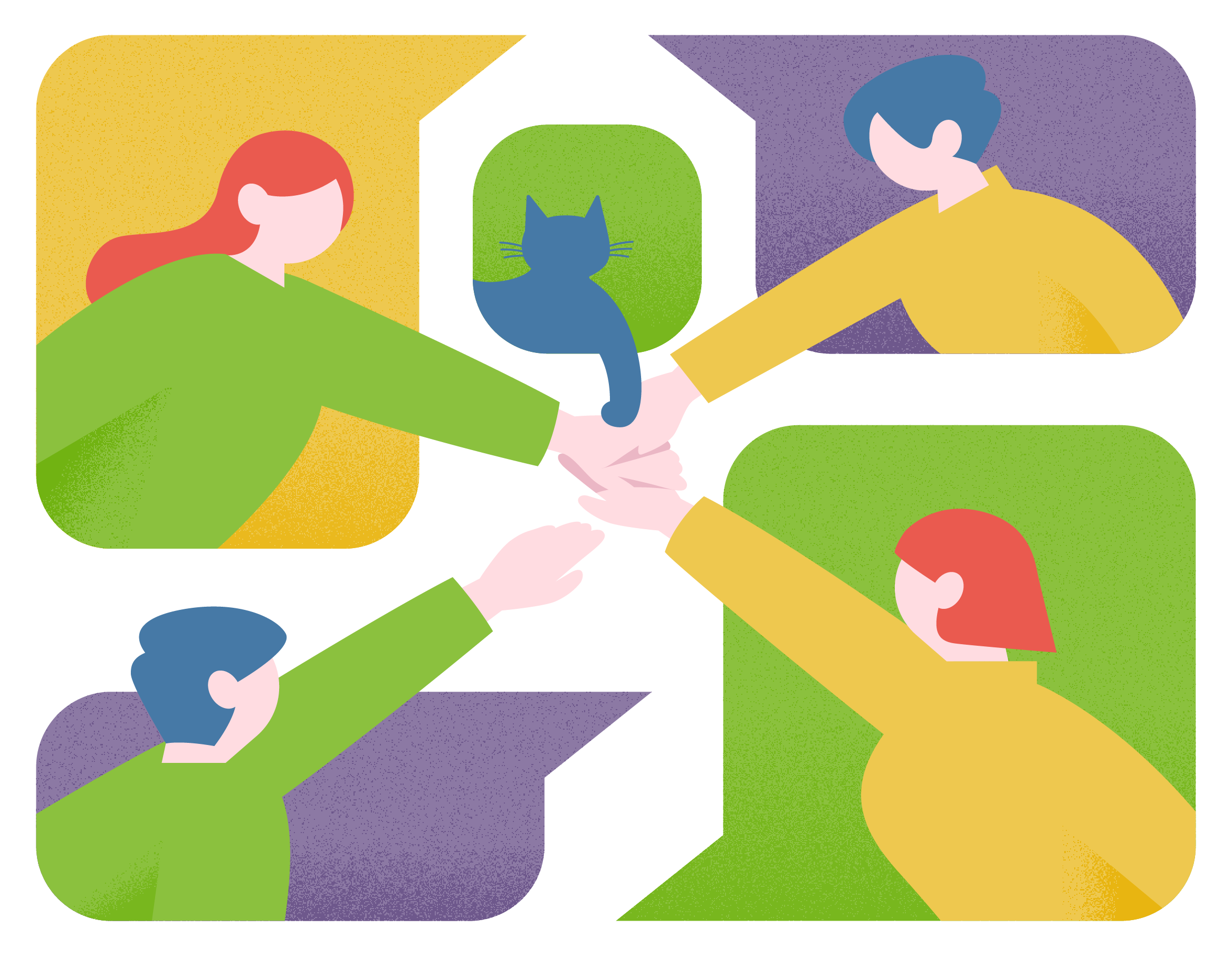 手を重ね合う4人のイラスト